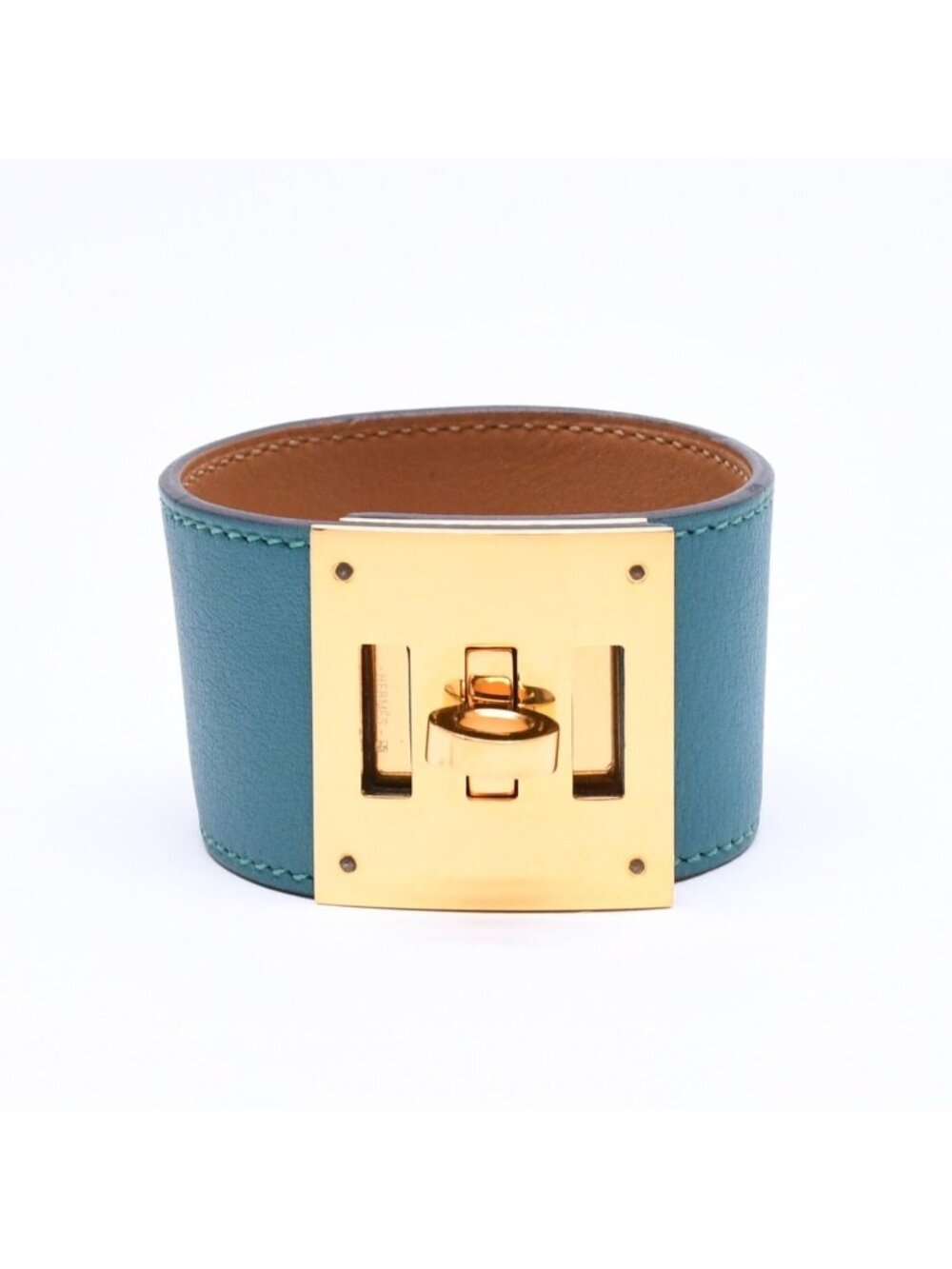 Hermes Kelly Dog Bracelet Bangle Leather Green Gold